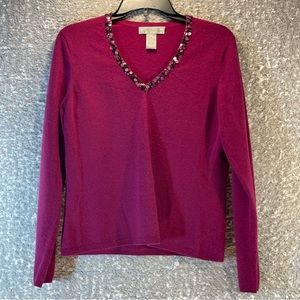 McDuff 100% Cashmere Medium Pink‎  V Neck Sweater Top Long Sleeves.